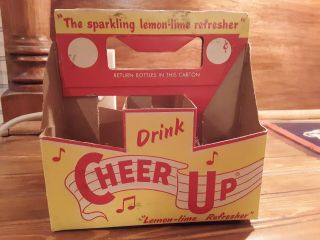 VINTAGE CHEER UP EMPTY CARDBOARD CARTON CARRIER 6 PACK 7 Ounce Glass Bottle. 2