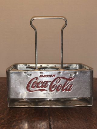 Vintage Drink Coca Cola 6 - Bottle Metal Aluminum Carrier - 1950s