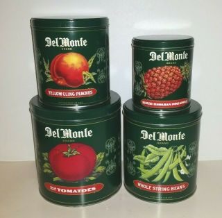 Del Monte Canned Fruit Vegetables Retro Style Labels Tin Canister Set/4 England