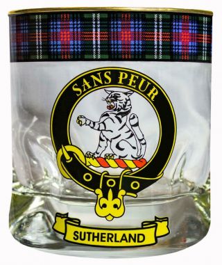 Sutherland Clan Crested Gold Rim Heavy Based Whisky Glass