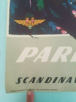 Vintage Travel Poster Scandinavian Airlines PARIS France Plane Airport 7