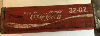 Vintage 1970 ' s 32oz Bottle WOODEN COCA - COLA / COKE HOLDER CASE / CRATE Coke Red 6