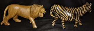 Vintage Wooden Safari Animals - Hand Carved Lion Zebra African 3