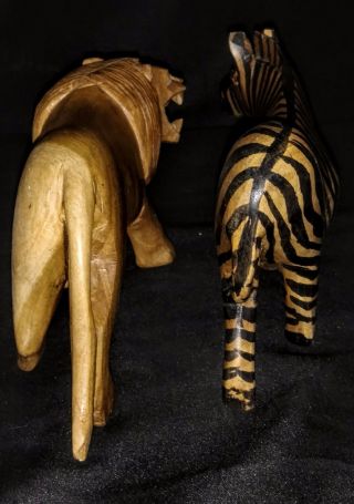 Vintage Wooden Safari Animals - Hand Carved Lion Zebra African 4
