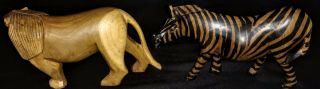 Vintage Wooden Safari Animals - Hand Carved Lion Zebra African 5