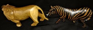 Vintage Wooden Safari Animals - Hand Carved Lion Zebra African 6