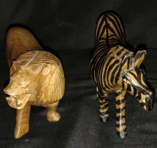 Vintage Wooden Safari Animals - Hand Carved Lion Zebra African 7