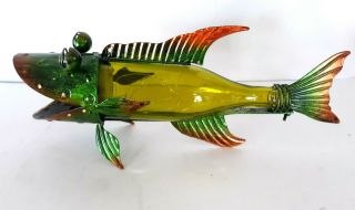 Metal Glass Wine Bottle Fish Sculpture Tabletop Light Up Nautical Decor Mancave