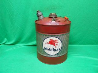 Vintage Rare Metal 5 Gallon Gasoline Can Mobil Oil Co Pegasus Decal