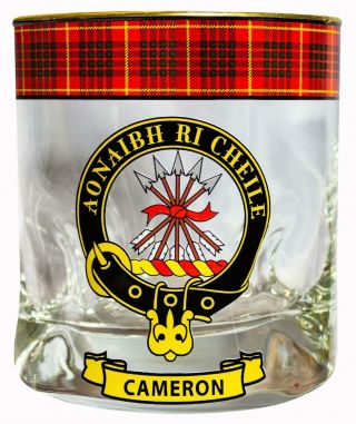 Cameron Clan Crested Gold Rim Heavy Based Whisky Glass