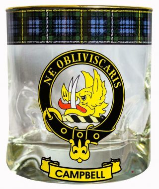 Campbell Clan Crested Gold Rim Heavy Based Whisky Glass