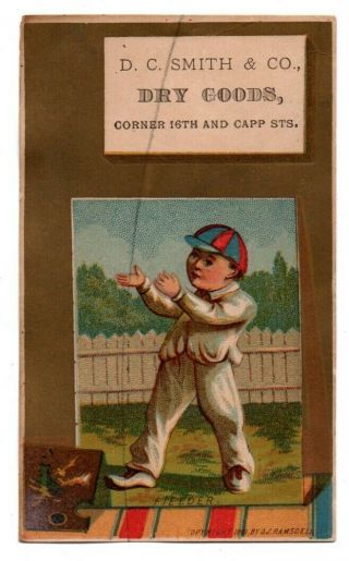 Ca California San Francisco Dry Goods Baseball Fielder Adv Tradecard Trade Card