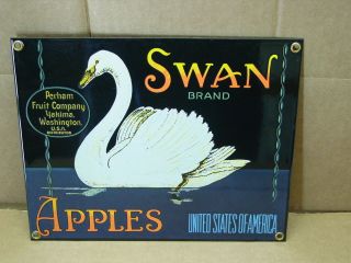 Swan Brand Apples Heavy Enameled Porcelain Metal Sign Perham Fruit Co Yakima Wa.