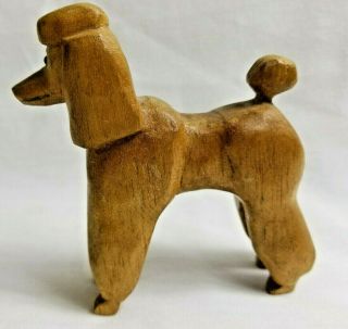 Poodle Dog Puppy 4 " Tall Carved Wood Primitive Figurine Statue Collectible