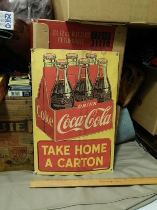Drink Coca - Cola (1946) Take Home A Carton Vtg Coke In - Store Promo Sign