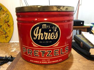 Vintage Mrs Ihries Potato Chips Tin Can With Lid Rare Ihrie & Sons Baltimore Md