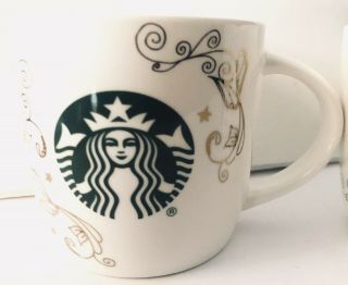 “new” Starbucks 14oz Ceramic Coffee Tea Mug White/gold Swirl Siren Mermaid❣️