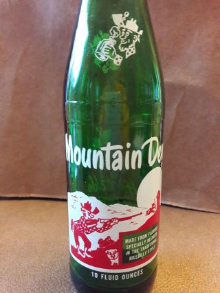 Vintage Hillbilly Mountain Dew Soda Green Bottle " It’ll Tickle Yor Innards " 10oz