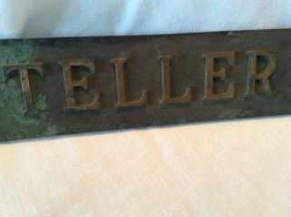 Vintage / Antique Bronze Bank Teller Sign,  Circa 1920,