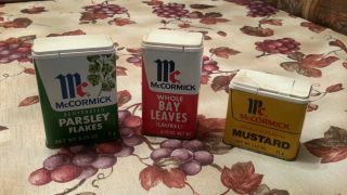 3 Vintage Mccormick Spice Tins - Parsley - Bay Leaves - Mustard