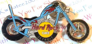 Hard Rock Cafe Detroit Pin Chopper Series 2004 Blue Chopper W/ Red Flames Le