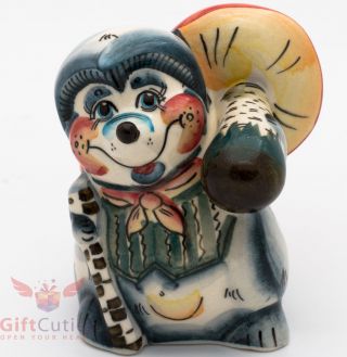 Russian Gzhel Porcelain Hedgehog With Mushroom Figurine Handmade