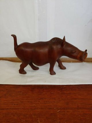 Vintage Wooden Wild Boar Wart Hog Sculpture Hand Carved 9 " Wide X 5 " Tall
