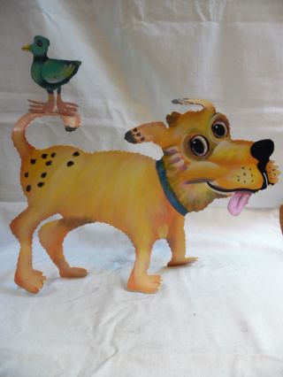 Vintage Metal Sculpture Yellow Dog With Bird By J Sumner For Ganz Bella Casa