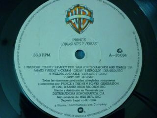 PRINCE,  DIAMONDS AND PEARLS,  RARE VENEZUELA VINYL LP 12 