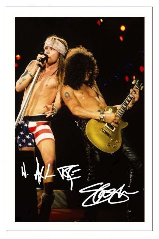 Axl Rose & Slash Signed Photo Print Autograph Guns & Roses G N R