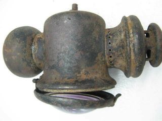 Antique Ford Model T Oil Kerosene Carriage Head Lamp W/ Rare Purple Lens Glass