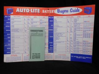 1957 Auto - Lite Battery Buyers Guide & Dealer Care Poster Sign Display