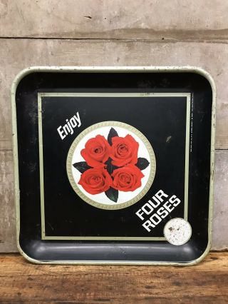 Rare Vintage FOUR ROSES Bourbon Whiskey Scotch Serving Beverage Bar Tray Sign 2