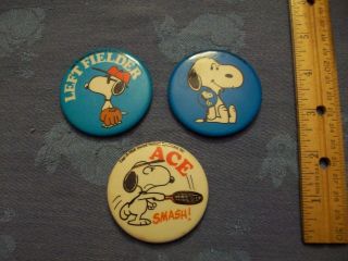 3 Snoopy 1958 Vintage Pin Back Buttons