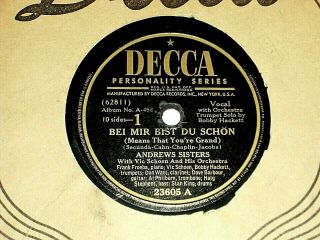 Andrews Sisters - Bei Mir Bist Du Schon (1946) Decca 10 " 78 Rpm Shellac Single