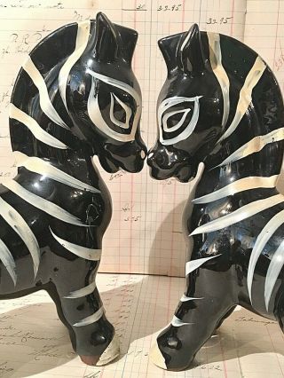 Pr Vtg Retro Mcm Black Zebra White Stripes Wales Ceramic Figurine Animal Japan