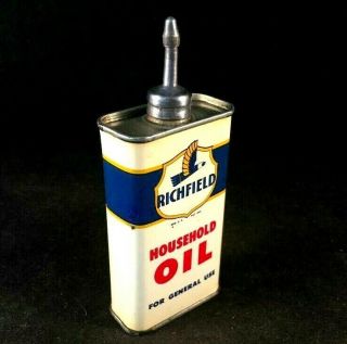 RICHFIELD HOUSEHOLD OIL HANDY OILER LEAD TOP Rare Advertising Gas Oil Tin Can 3