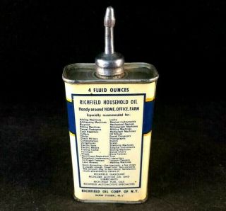 RICHFIELD HOUSEHOLD OIL HANDY OILER LEAD TOP Rare Advertising Gas Oil Tin Can 4