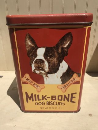 Vintage Milk - Bone Dog Biscuits 16oz Tin Boston Terrier Collectible Antique