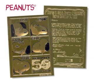 Snoopy Peanuts 50th Anniversary Licensed 23 Karat Gold Card,  Licenced