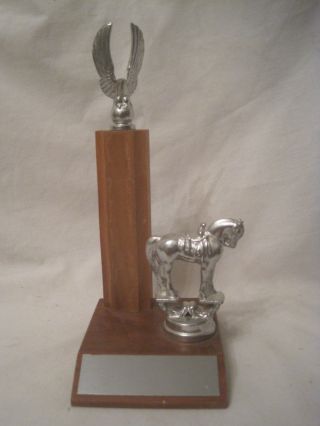 Vintage Horse Trophy Equestrian Metal Topper W/ Solid Eagle & Wood Base Award