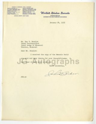 Howard Baker - U.  S.  Senator - Signed Letter To Freemason Ray V.  Denslow,  1897