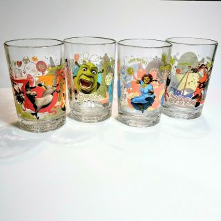 2007 Dreamworks McDonald ' s Shrek The Third Set of 4 Drinking Glass Tumblers 2