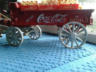Vintage Coca Cola Cast Iron Horse Drawn Wagon Umbrella Cases Bottles Coke 3