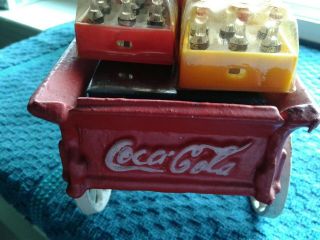 Vintage Coca Cola Cast Iron Horse Drawn Wagon Umbrella Cases Bottles Coke 6