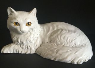 Vintage Cat Statue Decor Life - Like Yellow Eyes Large Size Homco 1147 Initialed