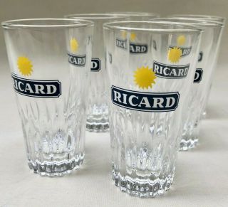 Vintage French 6 Decorative Ricard Pastis Drinking Shot Glasses With Sun Logo