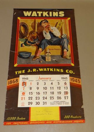 Vintage 1945 Advertising Calendar Watkins Liniment Fred Houston Lancaster Pa