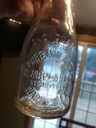 Vintage Bottle Embossed Quart Pure Milk Co H.  Abplanalp Warren Pa Pennsylvania