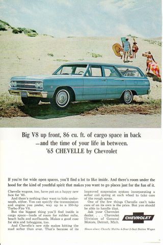1965 Vintage Print Ad Car Chevrolet Chevy Chevelle Malibu Station Wagon Beach Ad